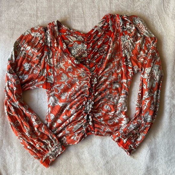 Free People “Say The Word” Long Sleeve Top | Red Combo | Size S - Picture 5 of 6